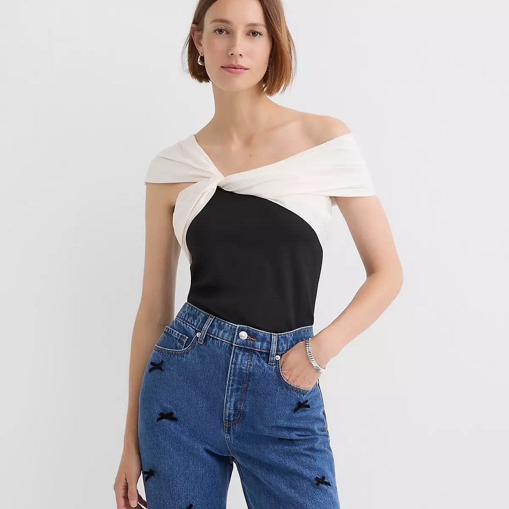 LOFT Black and White Off-Shoulder Twist Camisole
